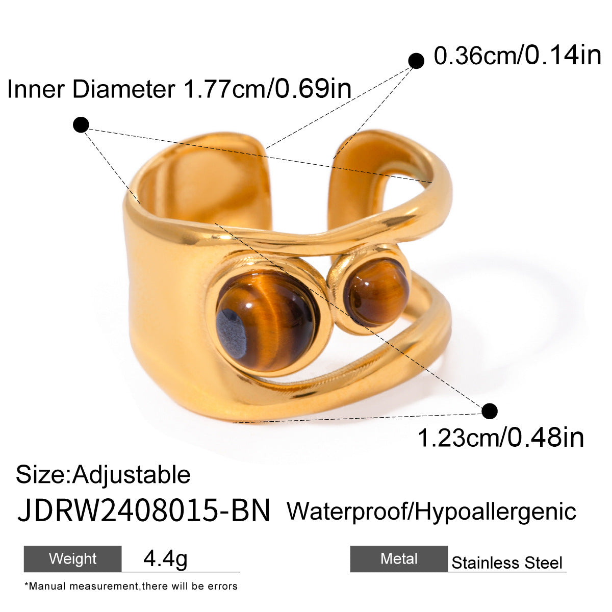 Jie Ding Stainless Steel Tiger Eye Stone Ring Antique Ring Titanium Steel Bracelet Rings