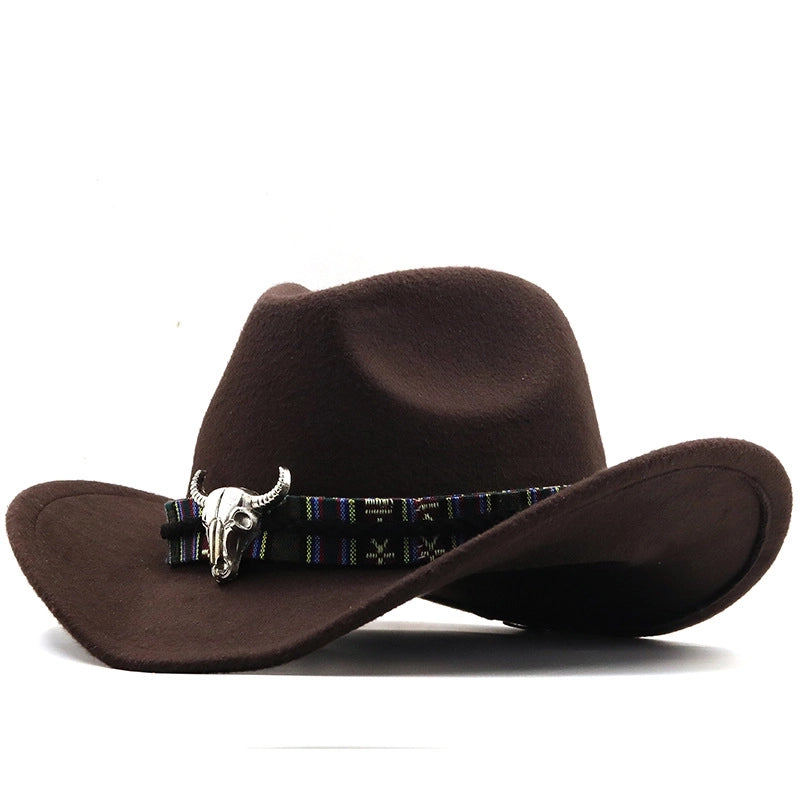 Cowboy Hat Horn Woolen Jazz Hat Men And Women Ethnic Style Felt Hat Large Brim Hat