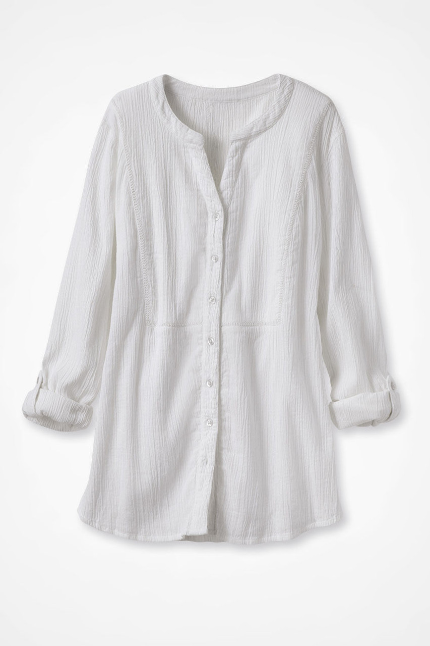 Crinkle Cotton Openwork Big Shirt