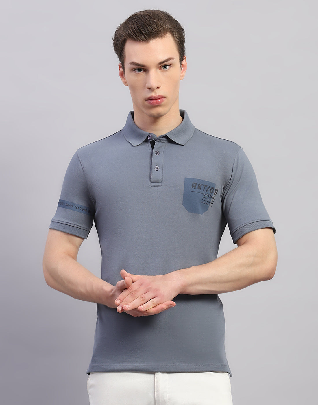 Men Grey Solid Polo Collar Half Sleeve T-Shirt