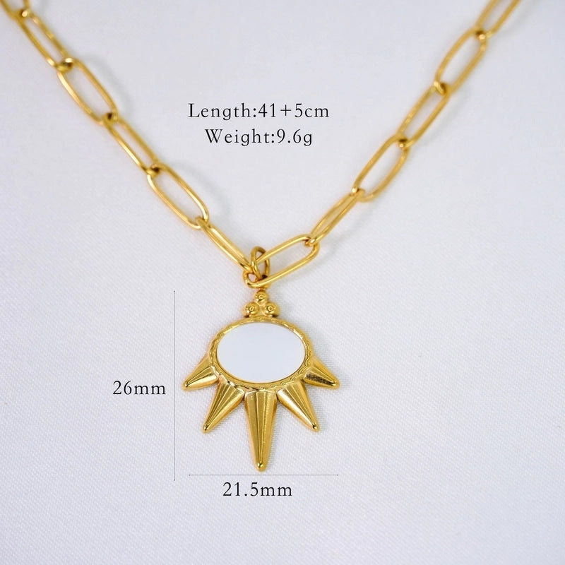 2 Pieces Minimalist Geometric Titanium Steel 14K Gold Plated Pendant Necklace