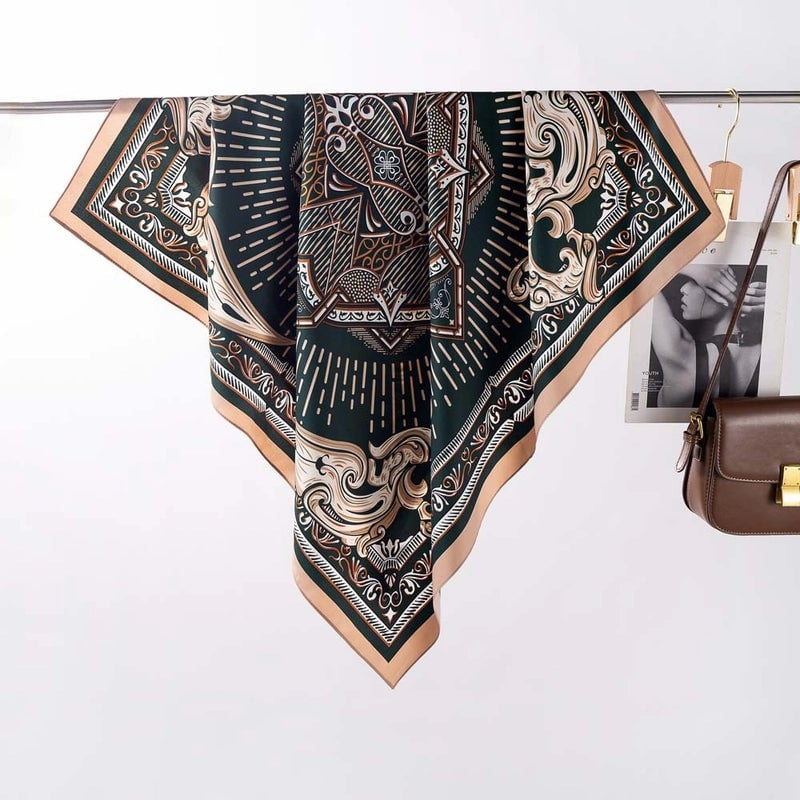 Women's Elegant Minimalist Stripe Flower Satin Silk Scarf