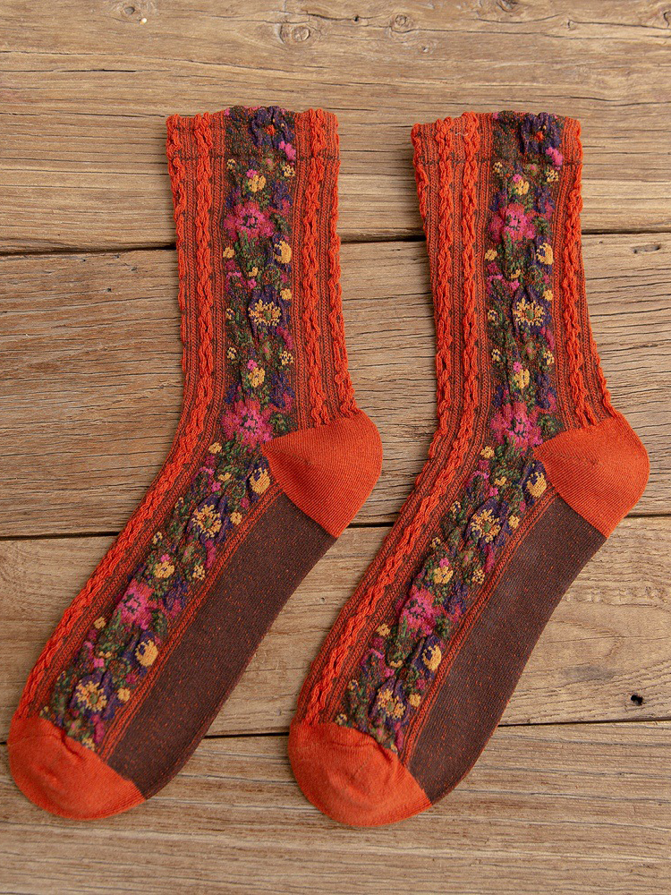 Vintage Ethnic Flowers Medium Tube Socks