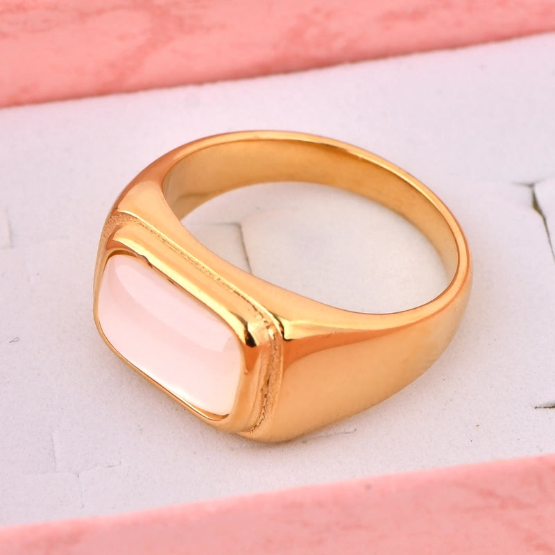 Fashion Geometric Titanium Steel Plating Inlay Shell Rings 1 Piece