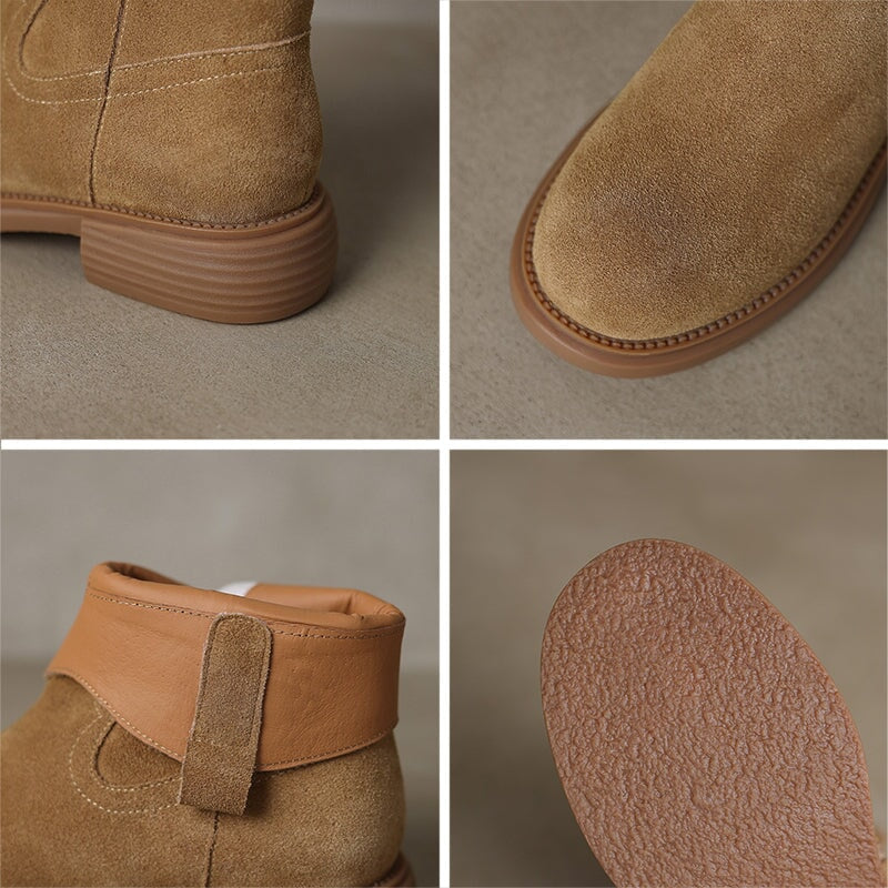 Women's Handmade Western Boot in Suede Cow Leather Khaki/Brown/Black
