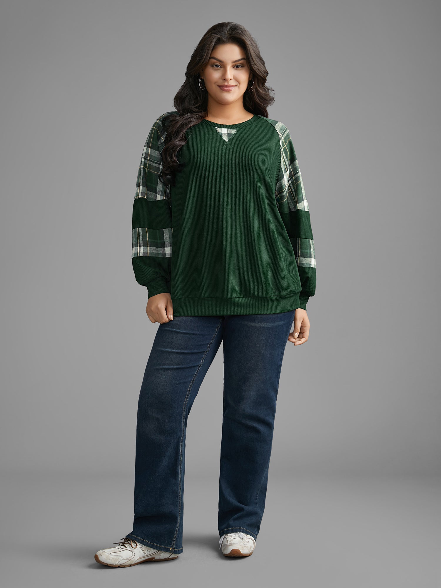 Plaid Patchwork Raglan Sleeve Sweatshirt