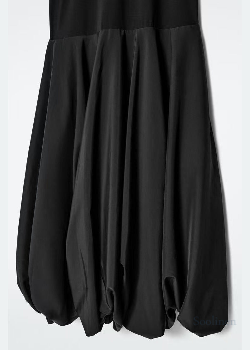 Fitted Black Patchwork Cotton Lantern Dresses Summer