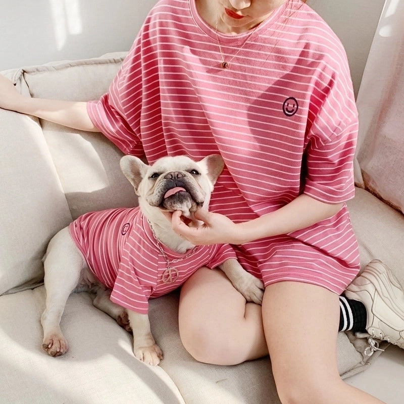 Summer Simple Color Block Striped Pet Cotton Shirt