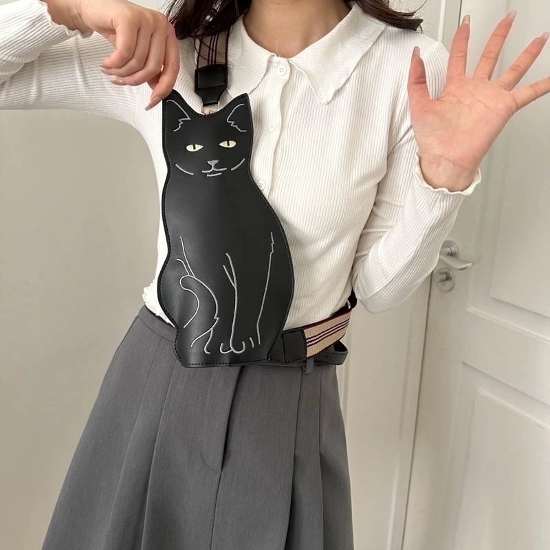 Women's Medium Pu Leather Cat Streetwear Square Zipper Crossbody Bag