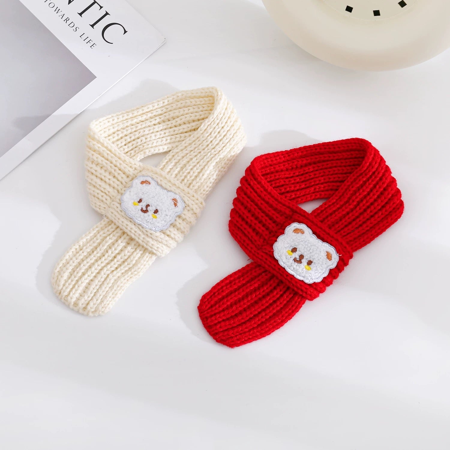Cute Bear Decor Knitted Dog Cat Scarf