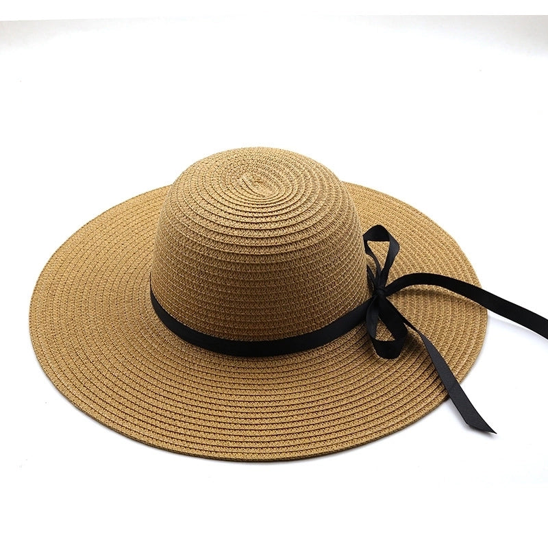 Summer New Seaside Big-brimmed Ladies Straw Hat Travel Foldable Bow Dome Straw Hat