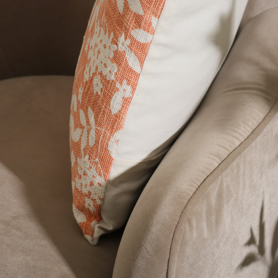 Magnolia Printed Cotton Cushion Cover - Peach White