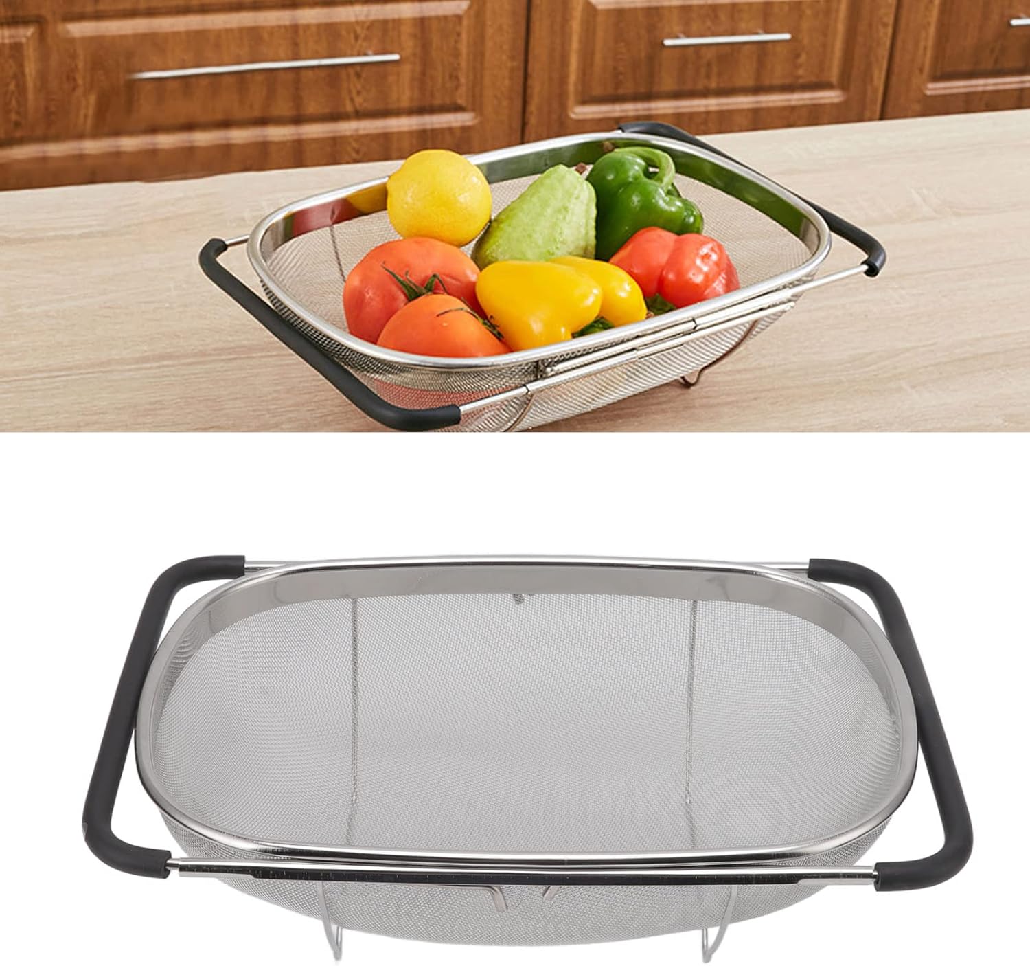 Over The Sink Stainless Steel Colander Strainer Basket. Drain Basket