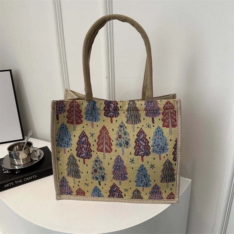 Women's Linen Color Block Vintage Style Magnetic Buckle Shoulder Bag
