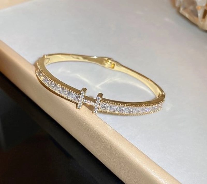 Minimalist Letter Solid Color Copper Zircon Bangle In Bulk