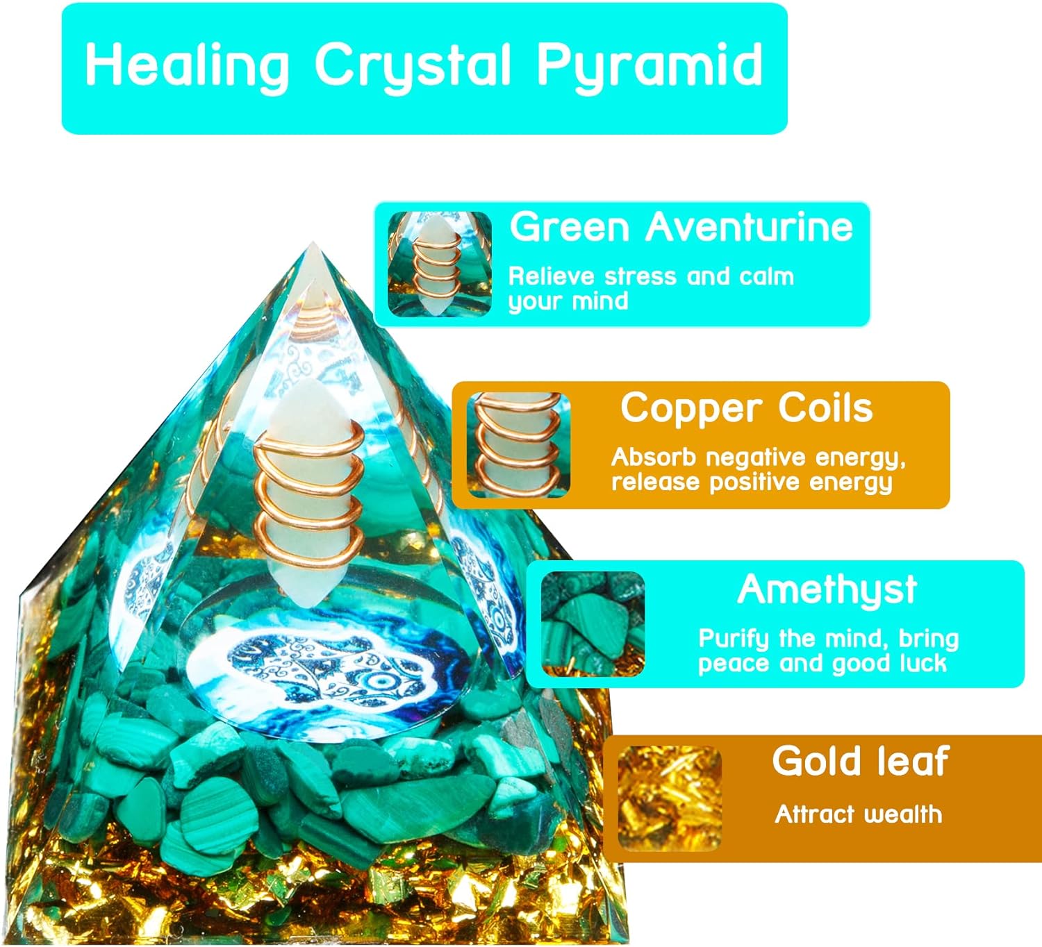 Orgone Pyramid. Small Healing Crystal Pyramid Porstive Energy Generator.  Resist Stress. Bring Good Luck and Wealth