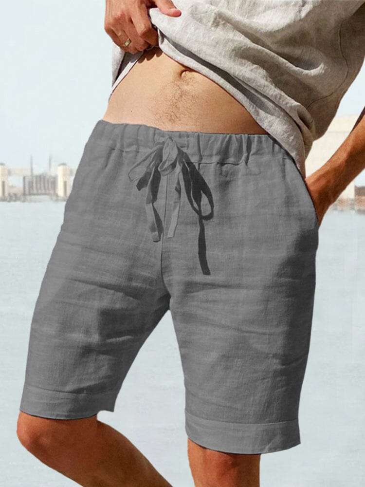 Cotton Linen Drawstring Casual Shorts