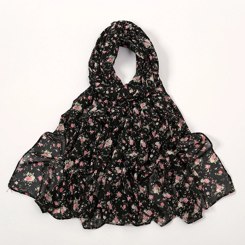 Women's Elegant Sweet Flower Polyester Scarf Shawl
