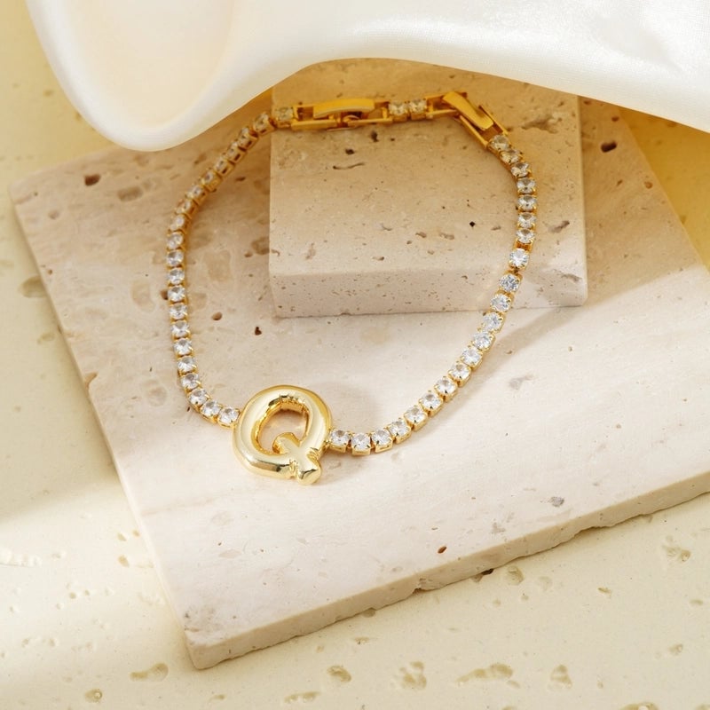 304 Stainless Steel Copper K Gold Plated Minimalist Classic Style Plating Inlay Letter Zircon Bracelets