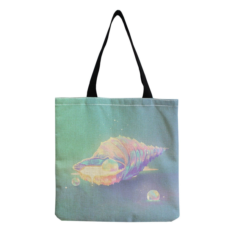 Women's Medium Linen Underwater World Beach Square Open Shopping Bags