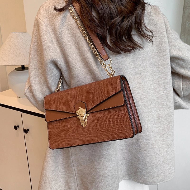 Women's Small Pu Leather Solid Color Vintage Style Classic Style Square Lock Clasp Square Bag