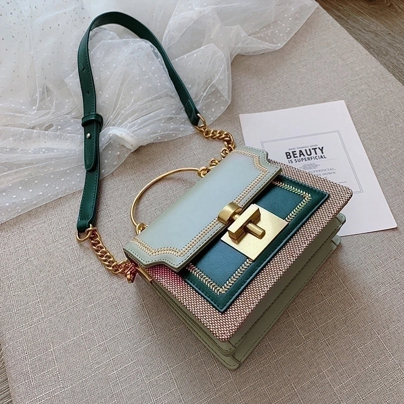 Women's All Seasons Pu Leather Color Block Streetwear Square Lock Clasp Square Bag