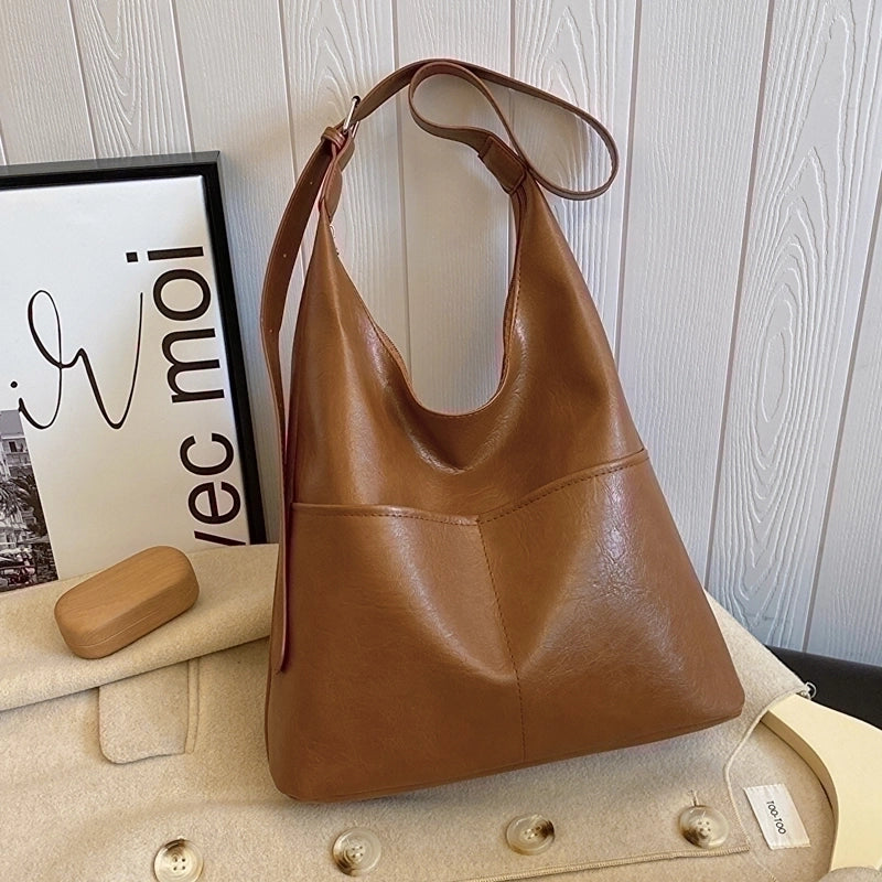 Women's Pu Leather Solid Color Classic Style Bucket Zipper Shoulder Bag