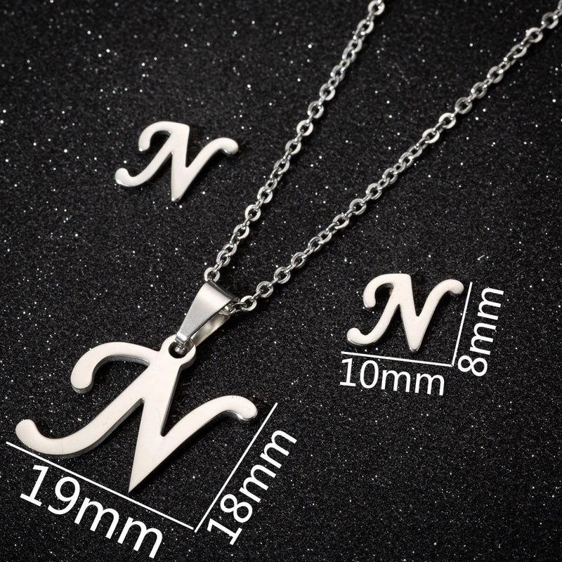 Women's Fashion Minimalist Letter Stainless Steel Pendant Necklace Ear Studs Plating Jewelry Sets