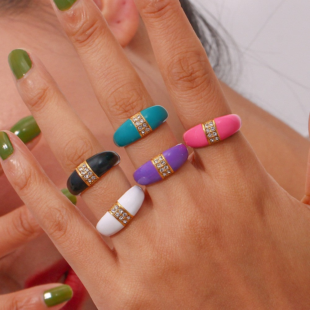 Women Fashion Circle Geometric Stainless Steel 18K Gold Plated Rings