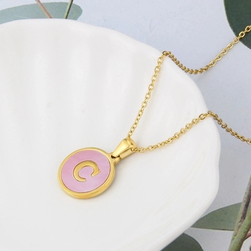 Minimalist Letter Titanium Steel Plating Inlay Shell Pendant Necklace