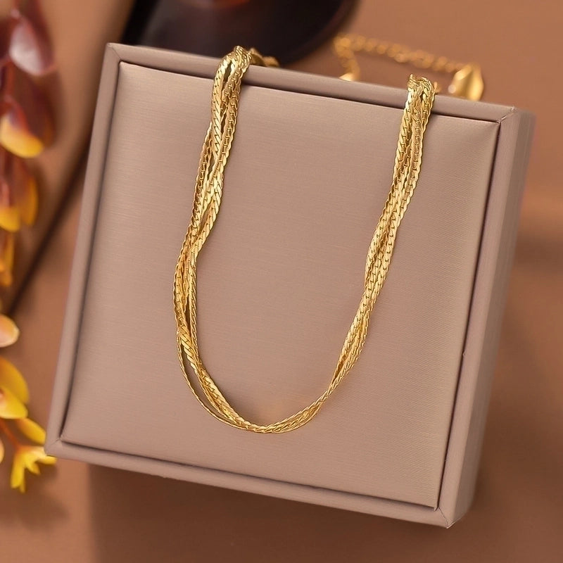 304 Stainless Steel 18K Gold Plated Rose Gold Plated Streetwear Plating Solid Color Layered Necklaces
