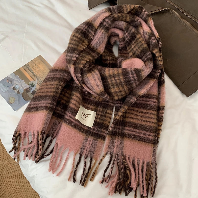 Women's Vintage Style Plaid Polyester Scarf