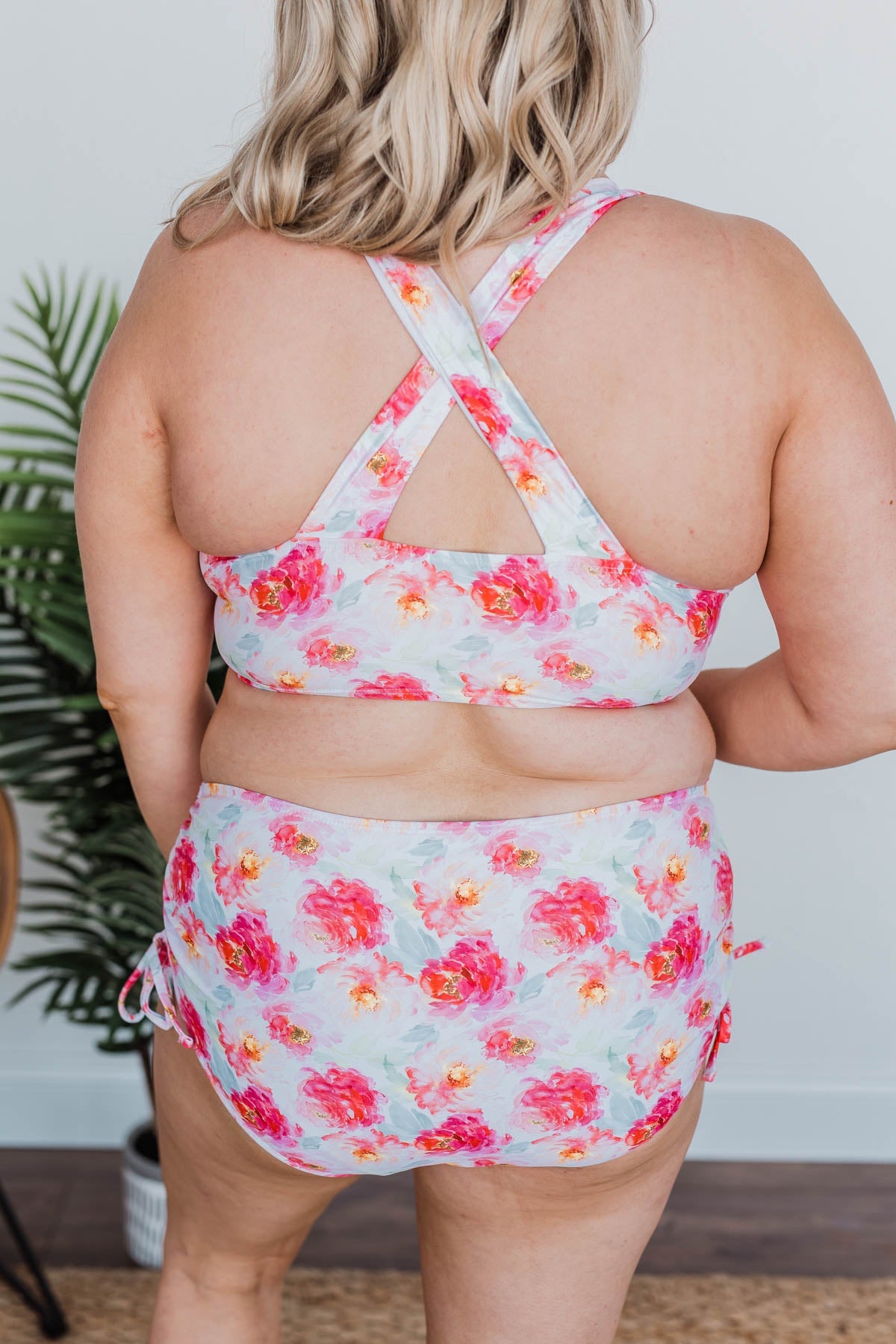 Cool By The Pool Ruched Swim Bottoms- Ivory & Pink Floral