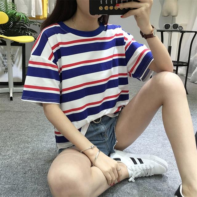 Blue Red White Vintage Striped Tee