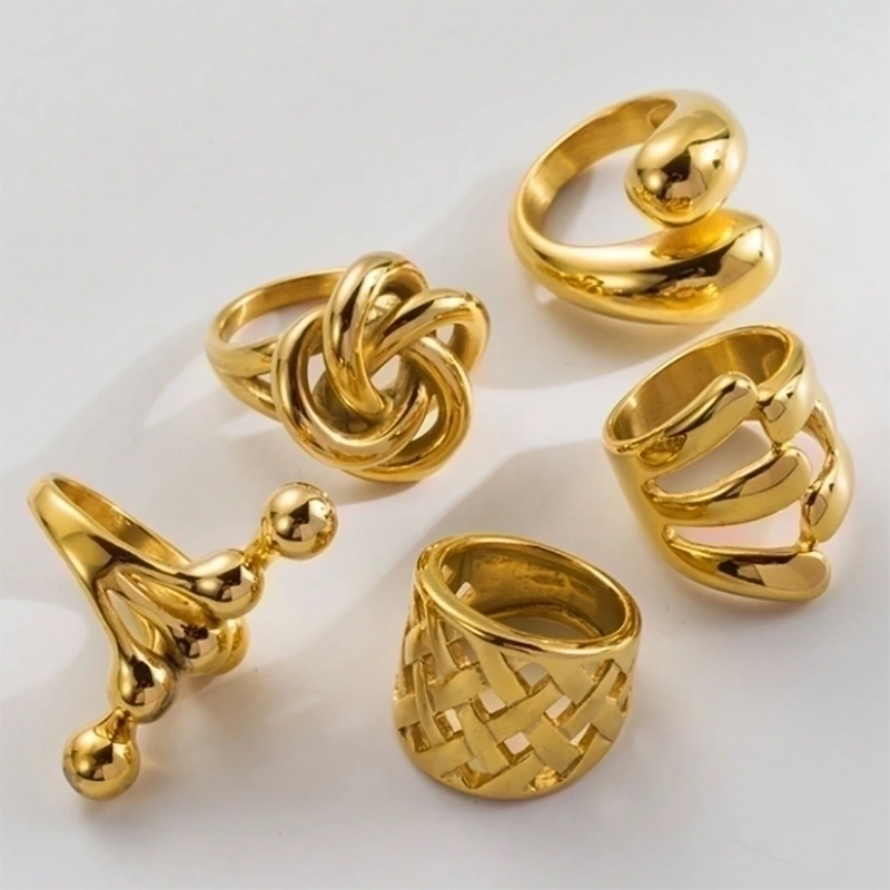 304 Stainless Steel 14K Gold Plated Retro Classic Style Plating Geometric Water Droplets Open Rings