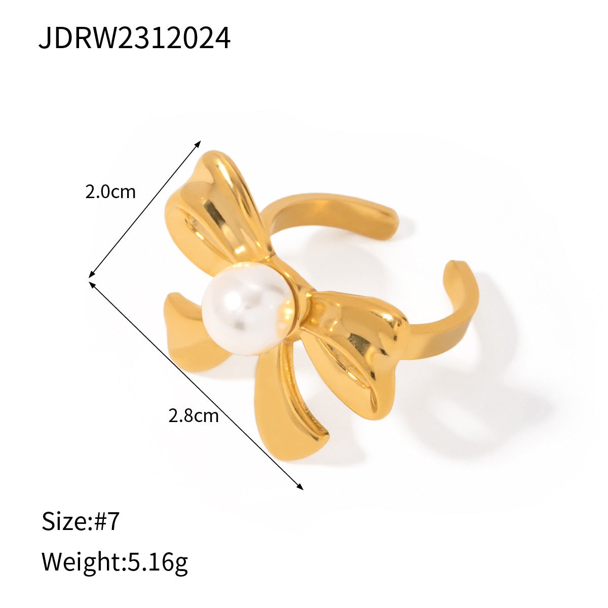Stainless Steel Pearl Ring Ins Bow Ring Titanium Steel Bracelet Rings