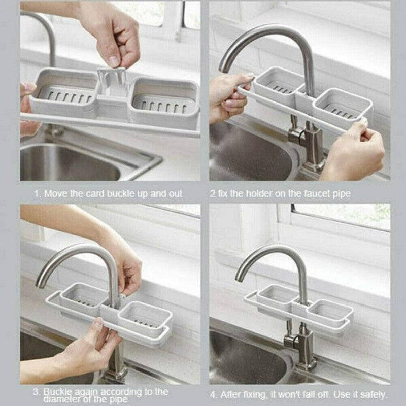 Kitchen Sink Faucet Sponge Soap Cloth Drain Rack Storage Organizer Shelf Holder