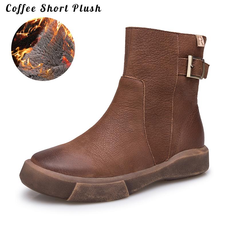 Waxing?Leather Ankle Boots Back Buckle Decorate Black/Coffee