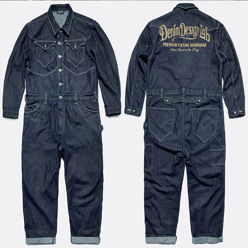 13OZ Indigo SINCE BACK IN THE DAYS Embroidered Denim 10-Pocket Jumpsuit