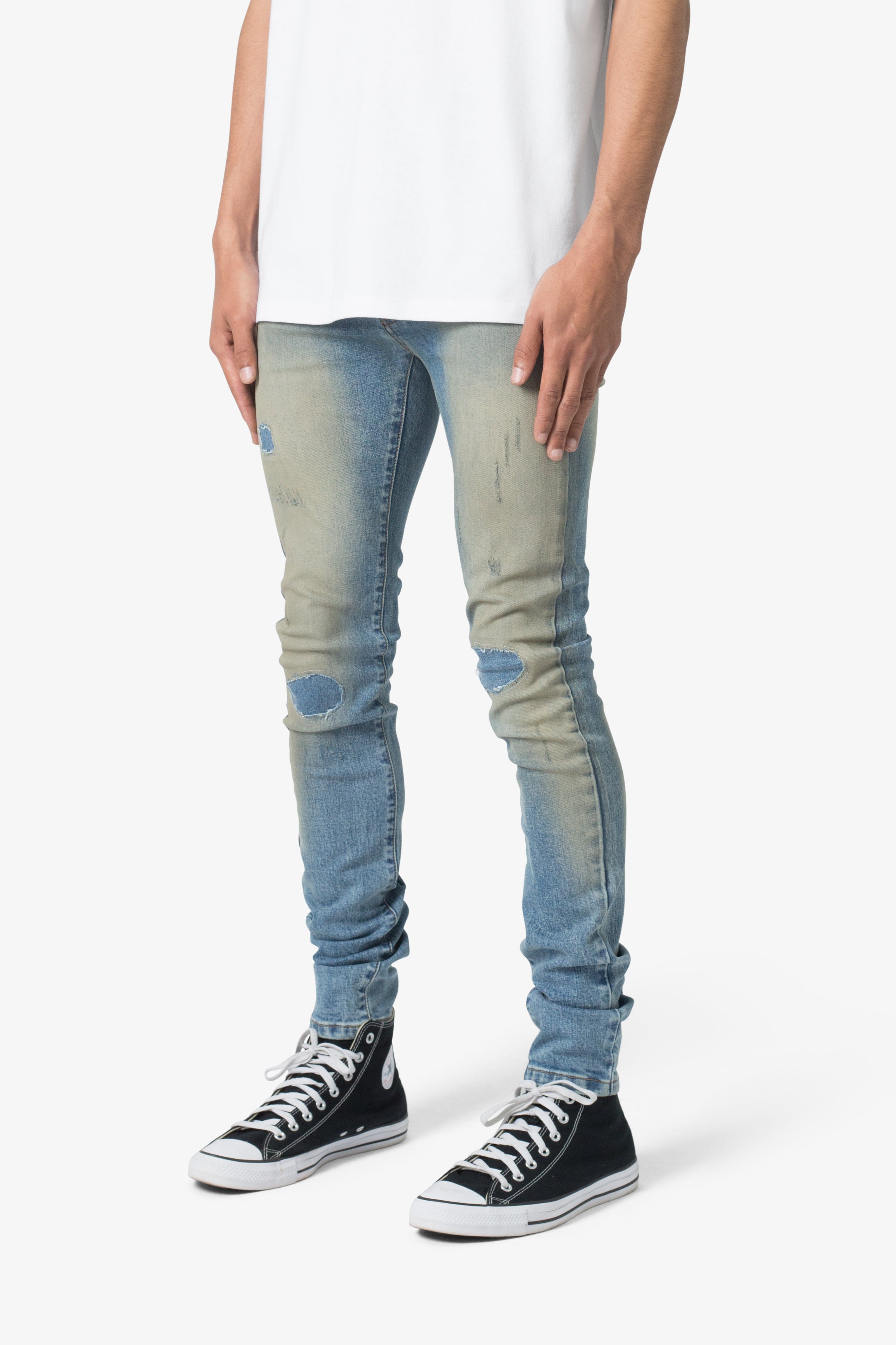 X651 Distressed Circle Knee Denim - Blue