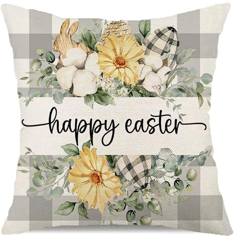 Easter Cute Classic Style Rabbit Letter Linen Pillow Cases Couch & Sofa Decor