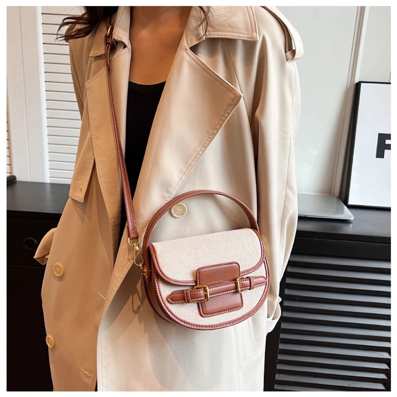 Women's Small Pu Leather Color Block Streetwear Square Magnetic Buckle Saddle Bag