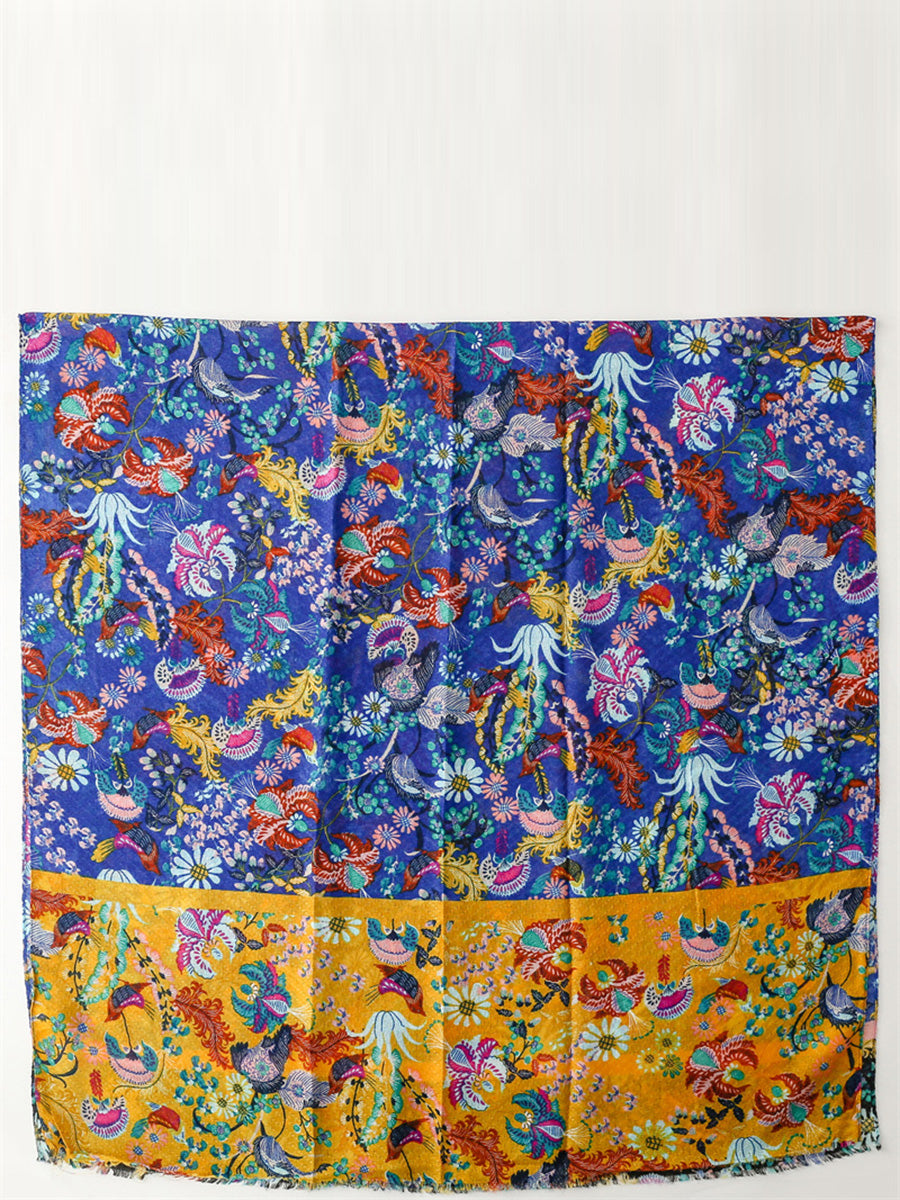 Women Vintage Colorblock Flower Shawl Scarf