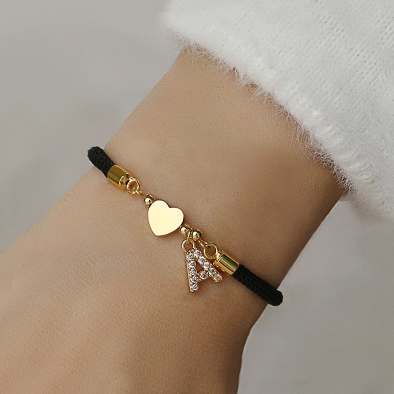 Minimalist Classic Style Letter 304 Stainless Steel Nylon Copper Zircon Bracelets In Bulk