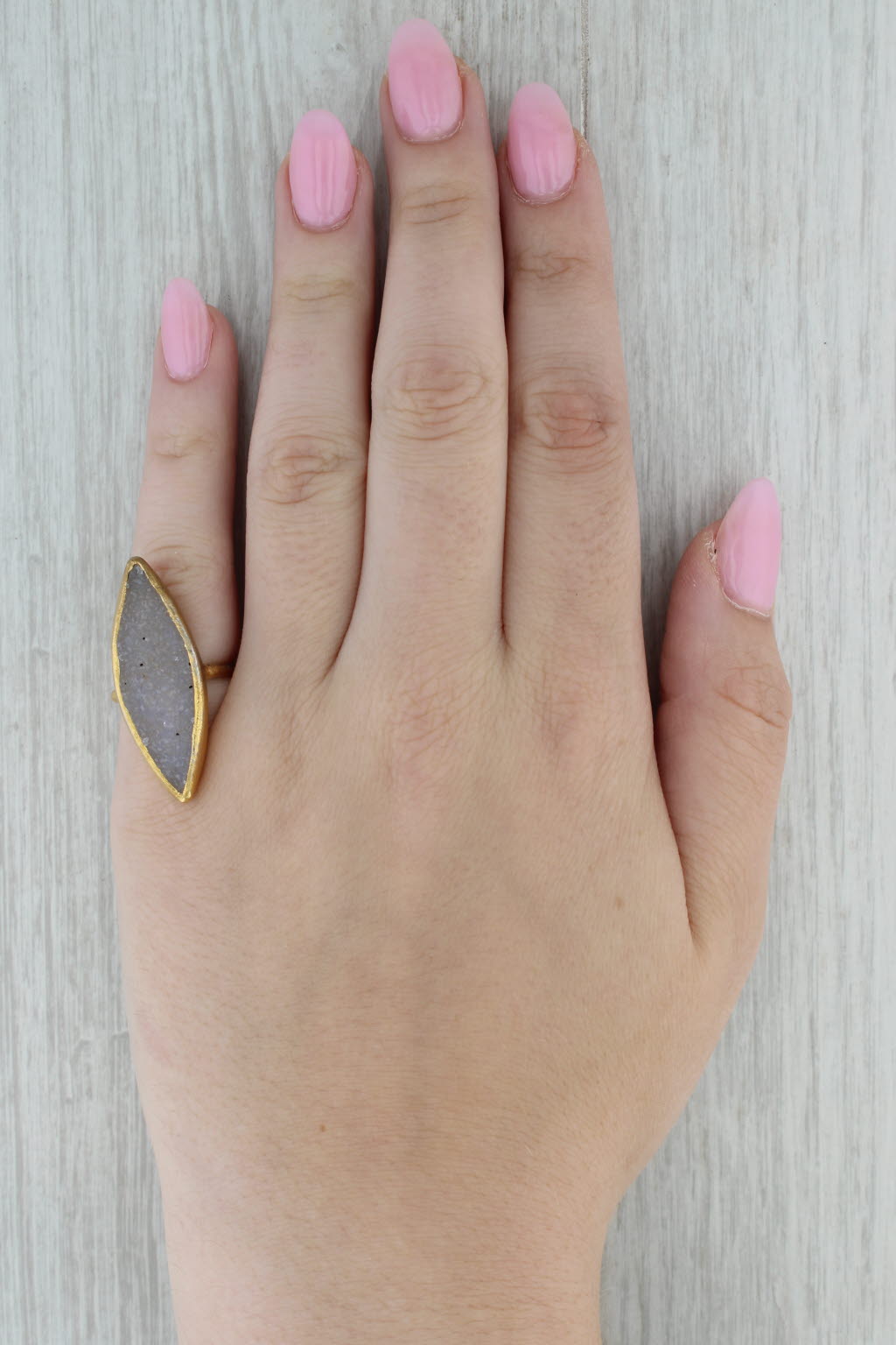Nina Wynn Sand Druzy Quartz Ring Sterling Silver 22k Gold Plate Size 5.75 AS IS