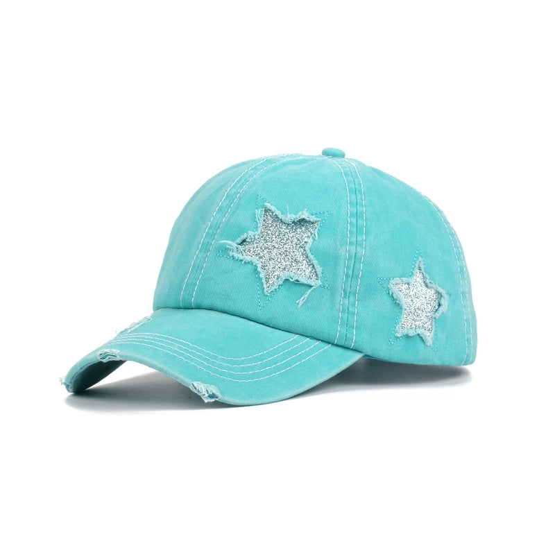 New Washed Old Baseball Cap Long Brim Sunshade Cap Cartoon Five-pointed Star Printed Outdoor Hat