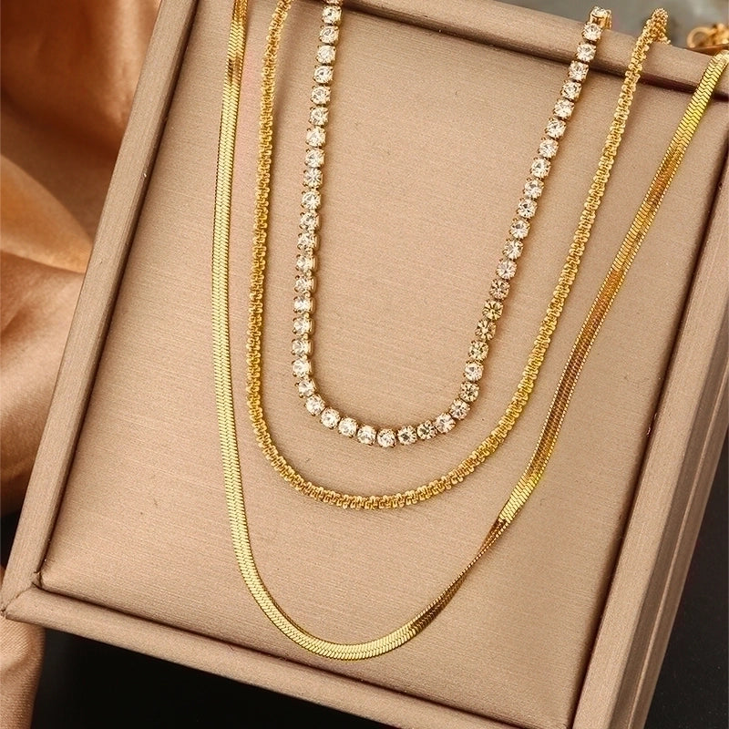 Vintage Style Commute Devil's Eye Heart Shape Lock 304 Stainless Steel Turquoise Rhinestones Pearl 18K Gold Plated Plating Inlay Layered Necklaces