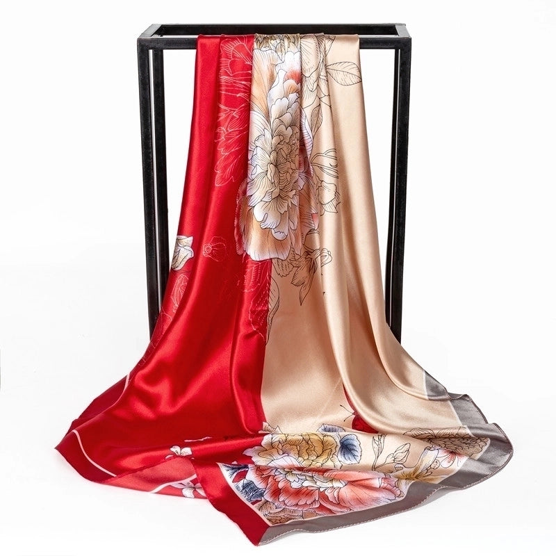 Spring Artificial Silk Women's Satin Scarf Printed All-matching Scarf 90 Large Kerchief Mother's Day Gift