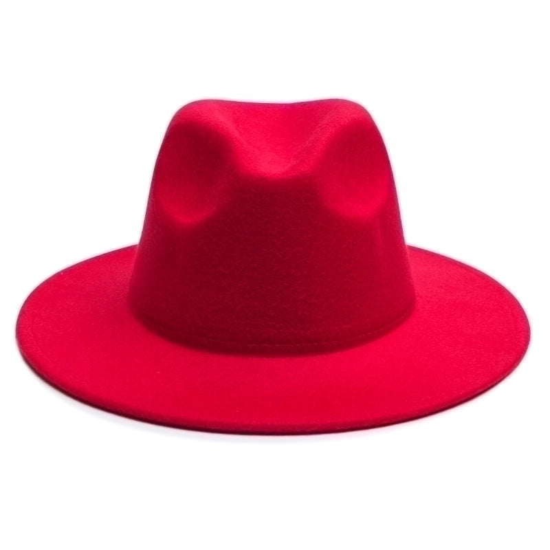 Unisex Minimalist Solid Color Sewing Big Eaves Fedora Hat
