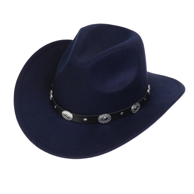 Tibetan Western Denim Top Hat Spring And Autumn New Jazz Hat Big Brim Five-pointed Star Belt Accessories Felt Hat For Men And Women
